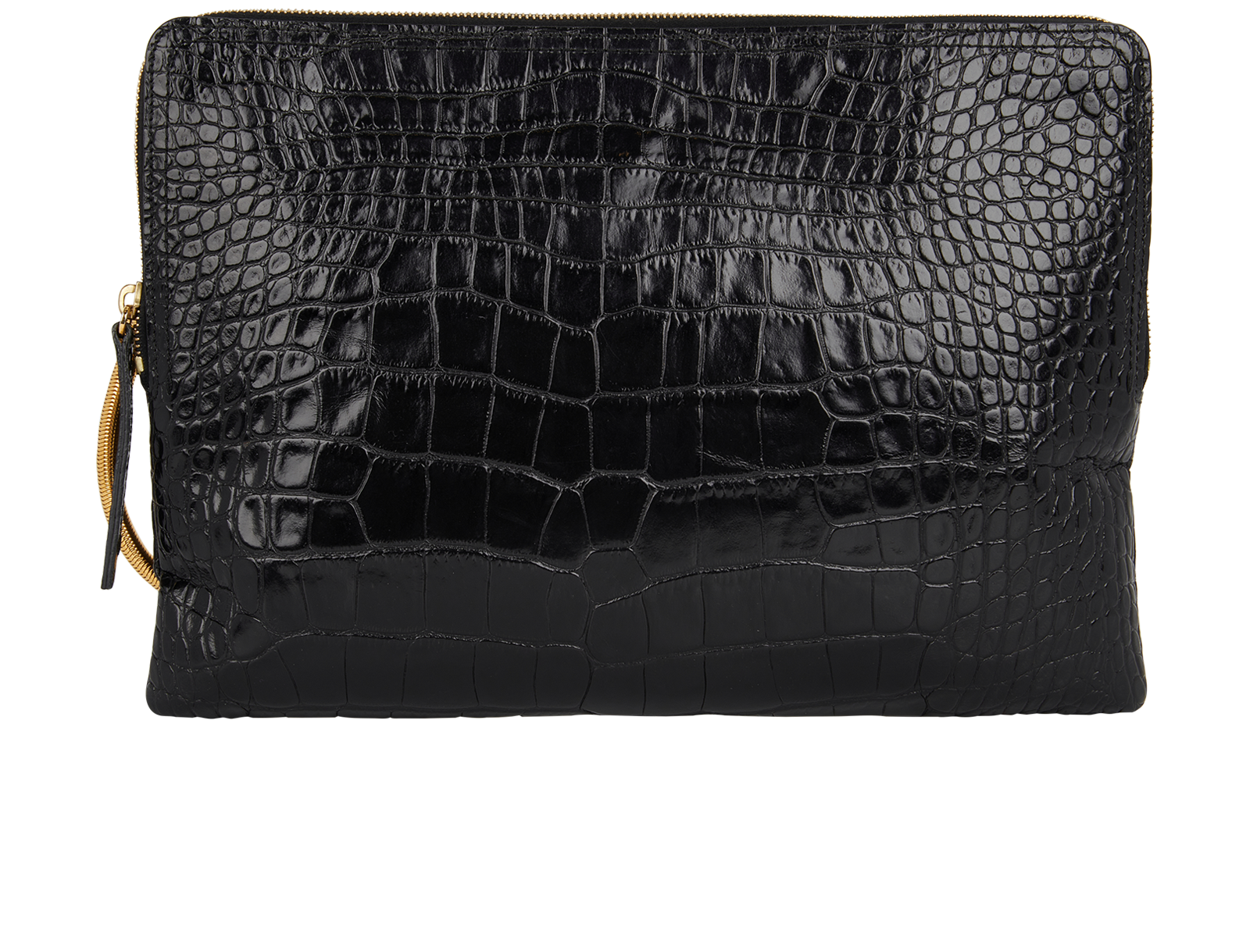 Croc Embossed Clutch, &pound;150, Handbags, Black, Leather, Back view